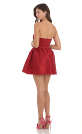 Strapless Corset Fit and Flare Dress in Red